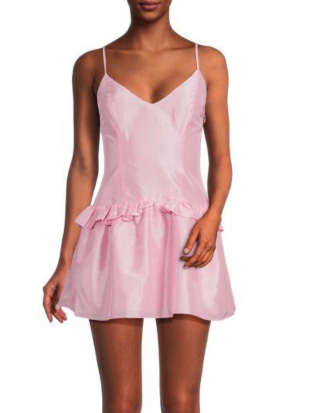 LoveShackFancy Satin Pink Slip Dress with Floral Tie